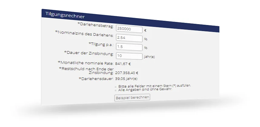 Repayment calculator on an agent's website